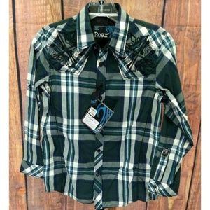 Roar Encoded KD Western Shirt Boy's XL Green Plaid
